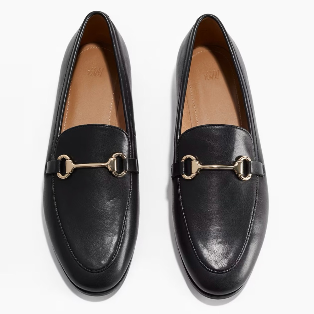H&M Black Slip-On Loafers with Gold Accent